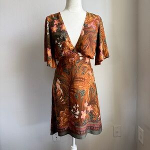 Farm Rio Floral Safari V-Neck Cut Out Dress